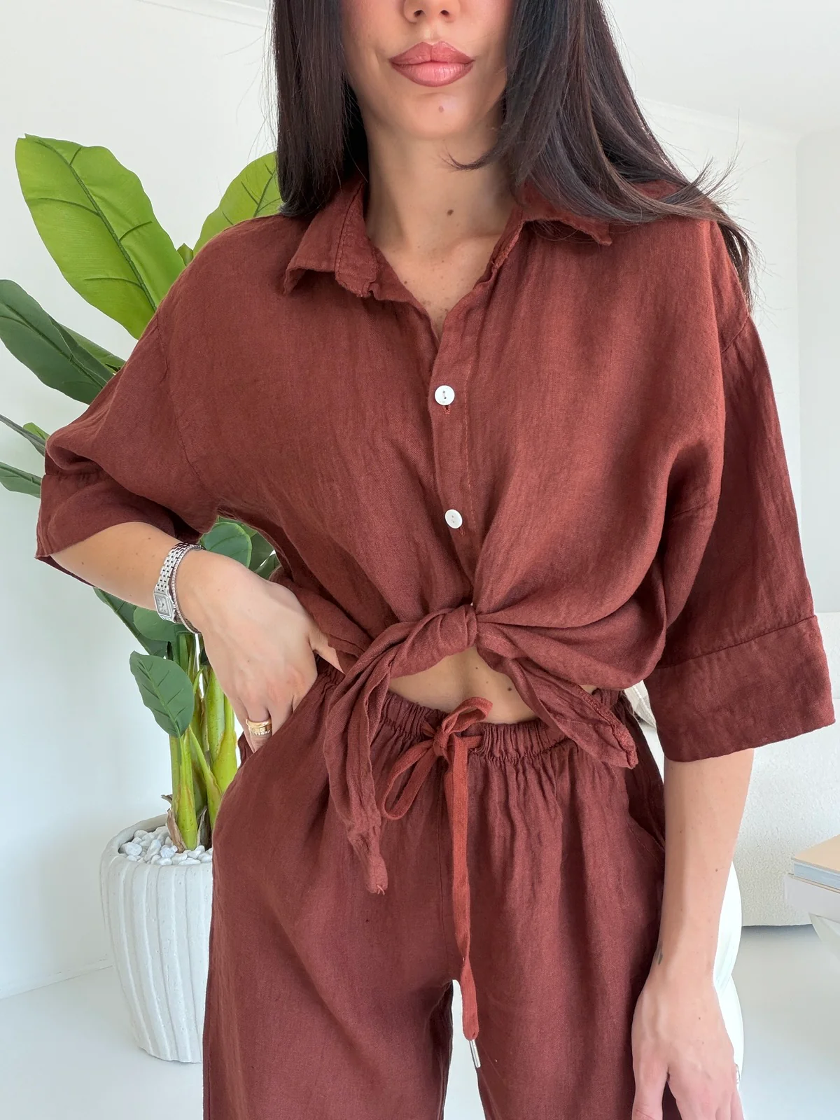 CAMICIA 100%LINO COCCIO
