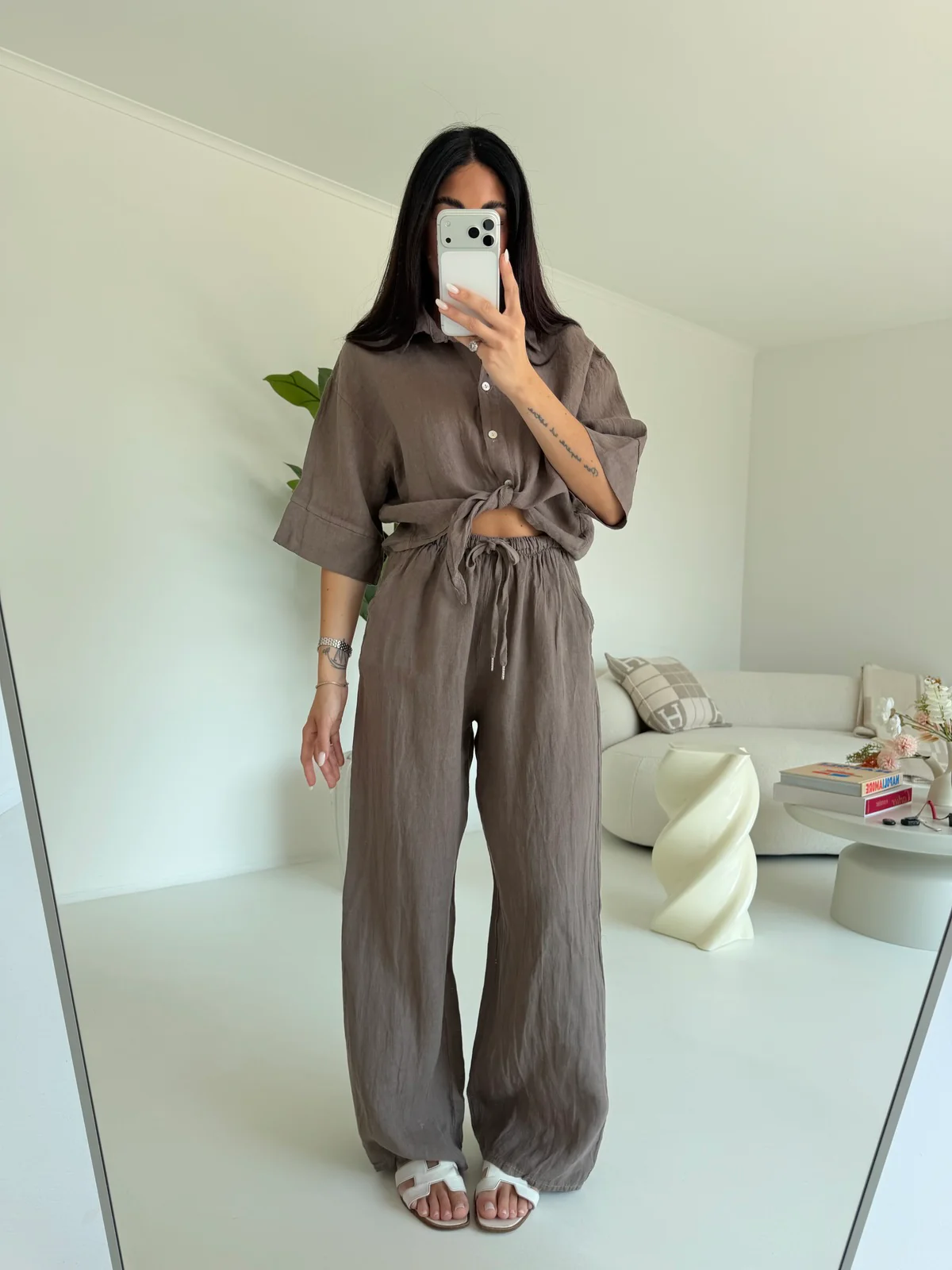 CAMICIA 100%LINO TAUPE - Image 2
