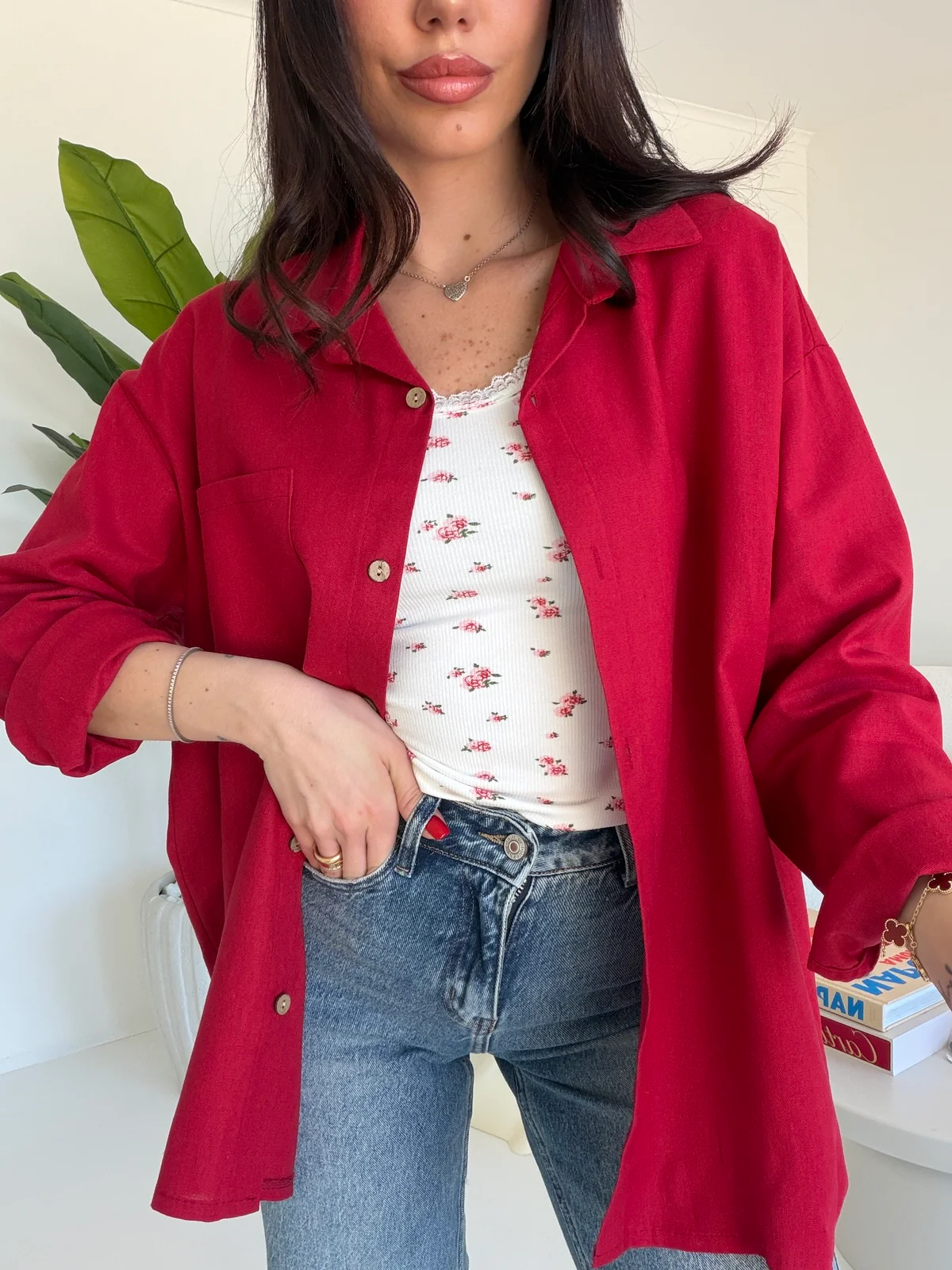 CAMICIA IN SIMIL LINO CHERRY - Image 2