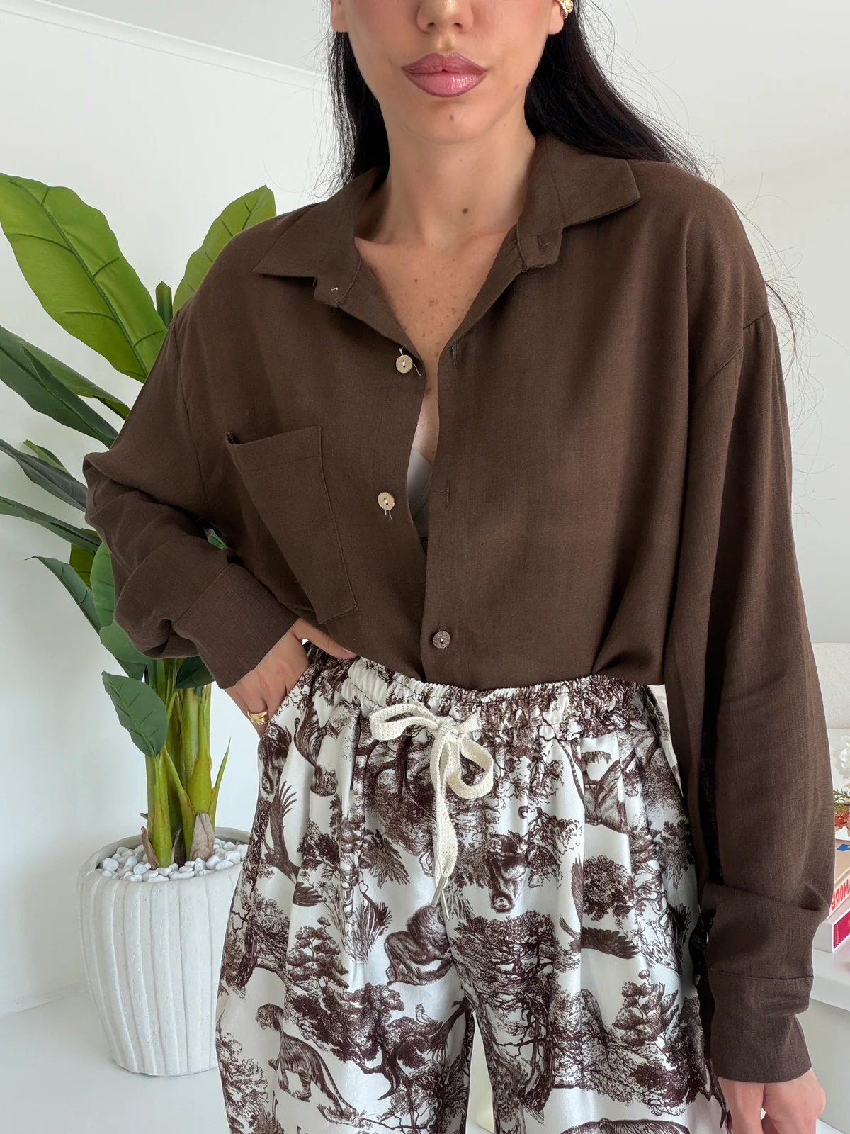 CAMICIA IN SIMIL LINO CHOCO