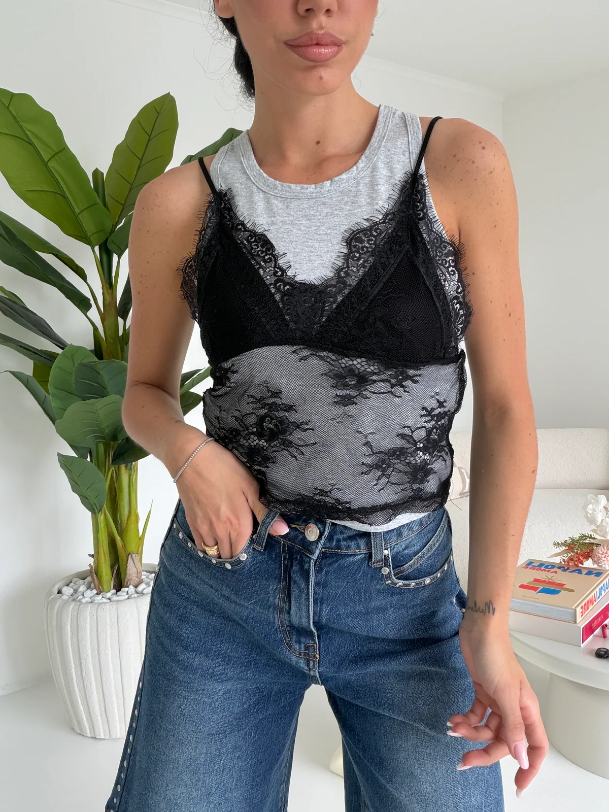 CANOTTA+BLUSA IN PIZZO GREY - Image 2