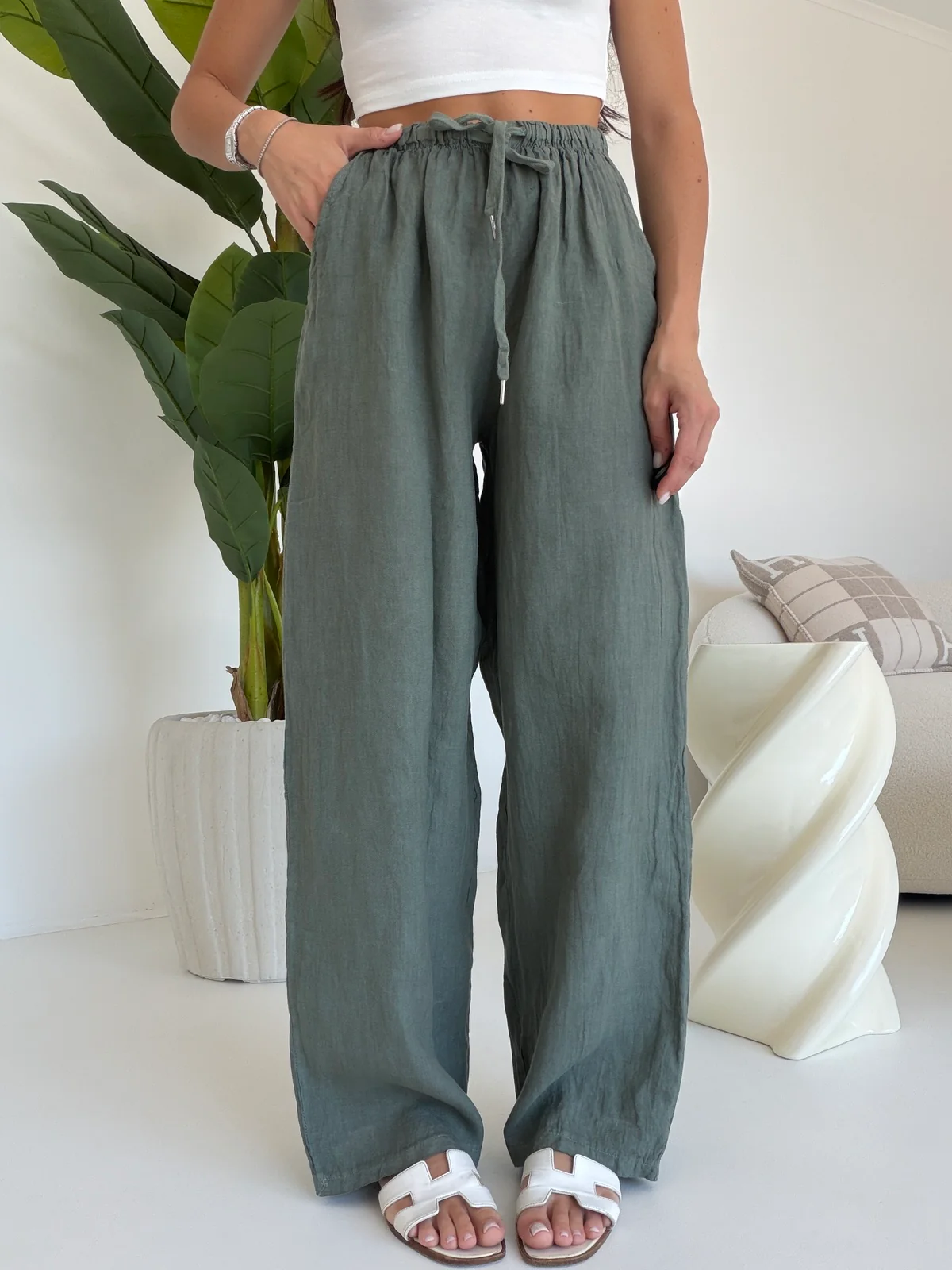 PANTALONE 100%LINO MILITARE - Image 2