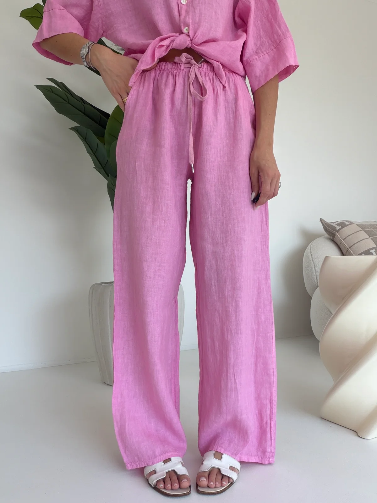 PANTALONE 100%LINO PINK
