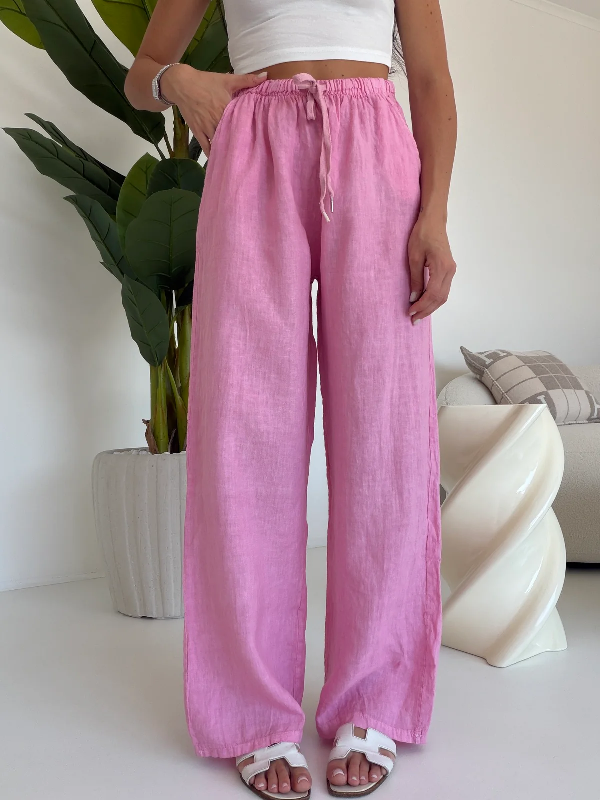 PANTALONE 100% LINO PINK