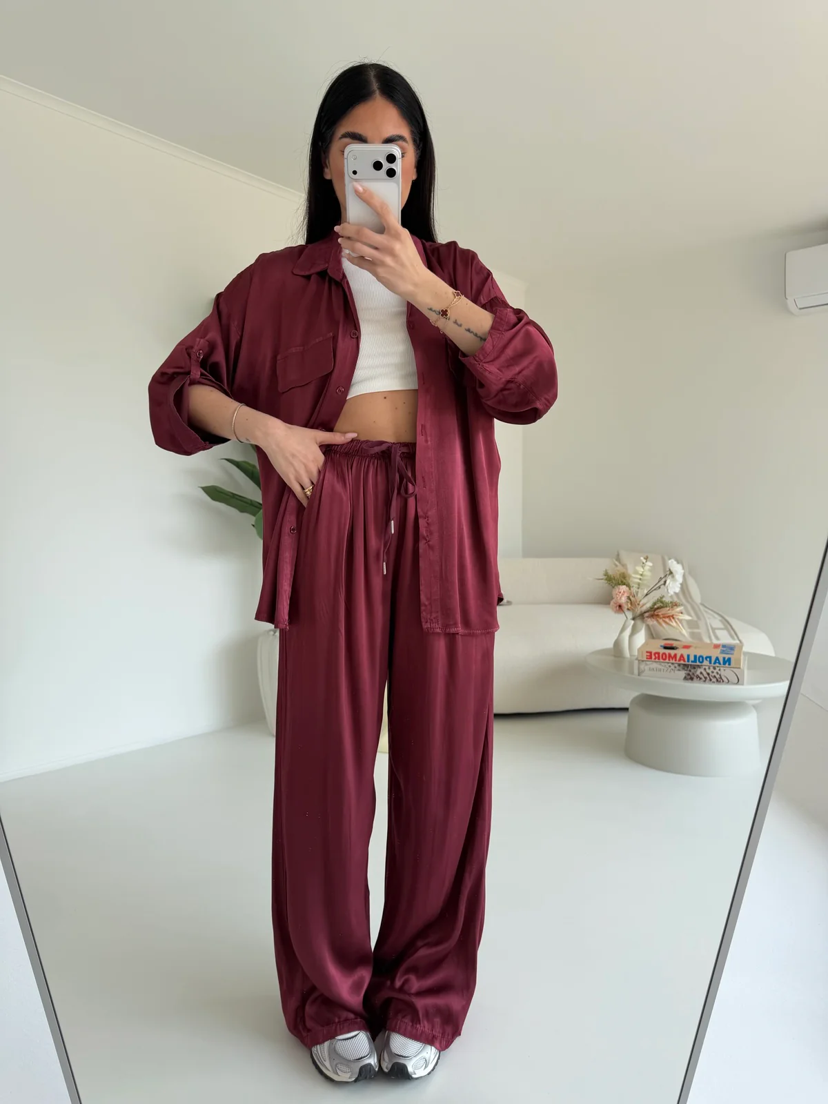 PANTALONE SATIN BORDEAUX - Image 5
