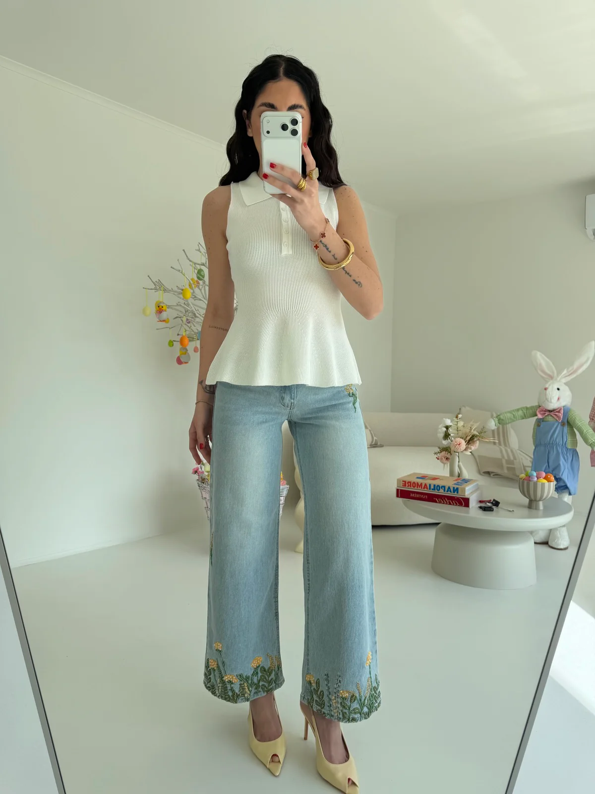 V5078-JEANS PALAZZO CROPPED FLOWERS - Image 2